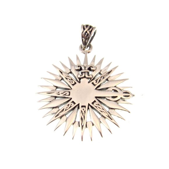 Solid 925 Sterling Silver Celtic Compass Rose Pendant, Mens Fleur De Lis Jewelry - Picture 4 of 9